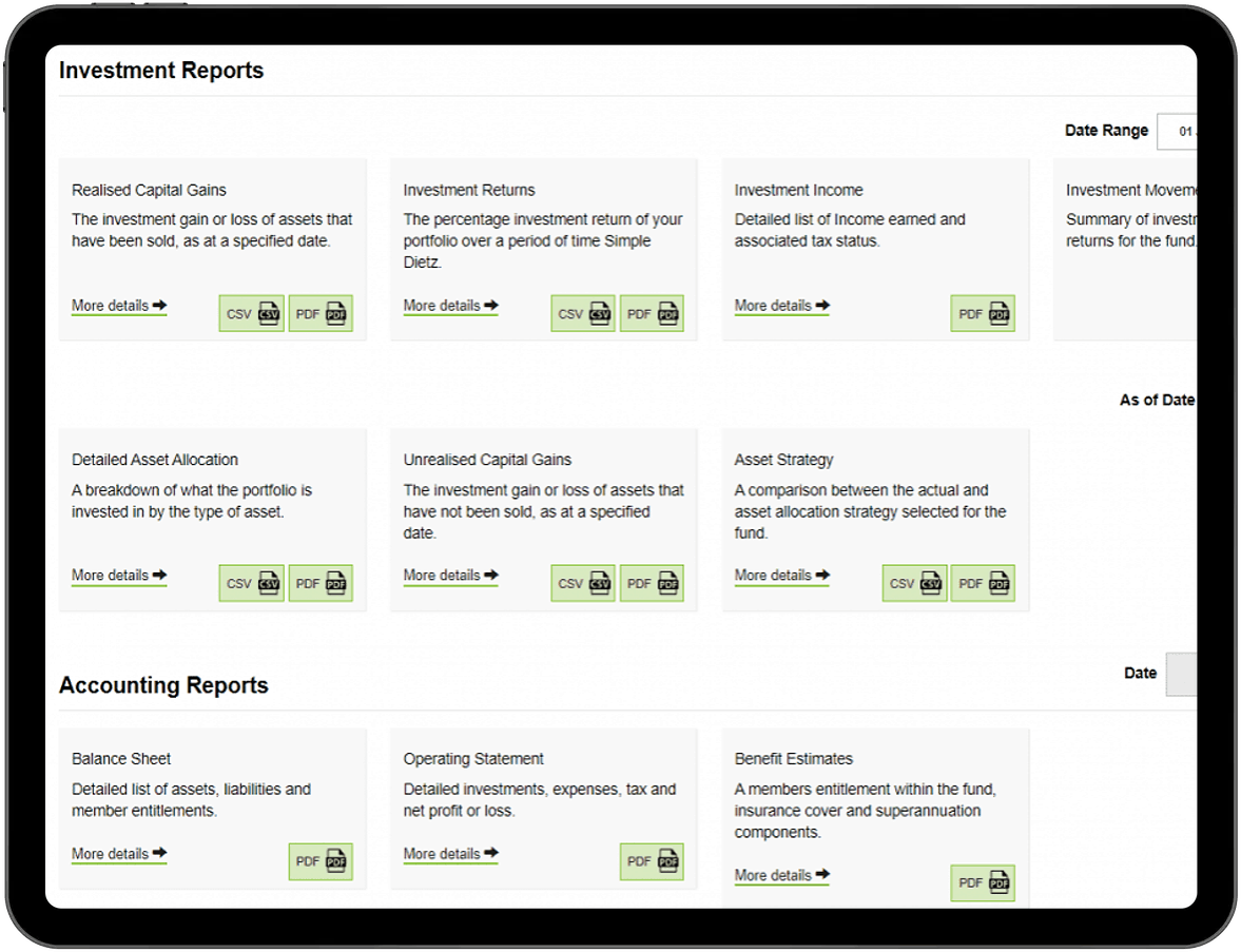 SMSF accounting and investment reports online