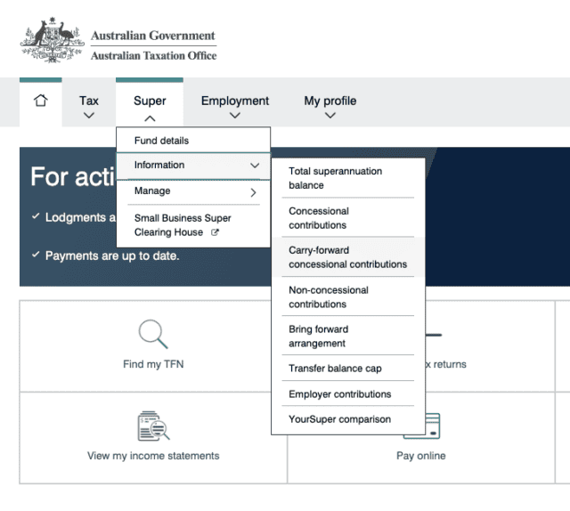 MyGov Unused Concessional Contributions