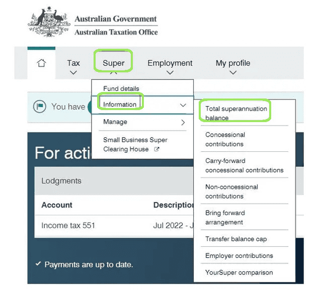 Check Total Superannuation Balance TSB via myGov